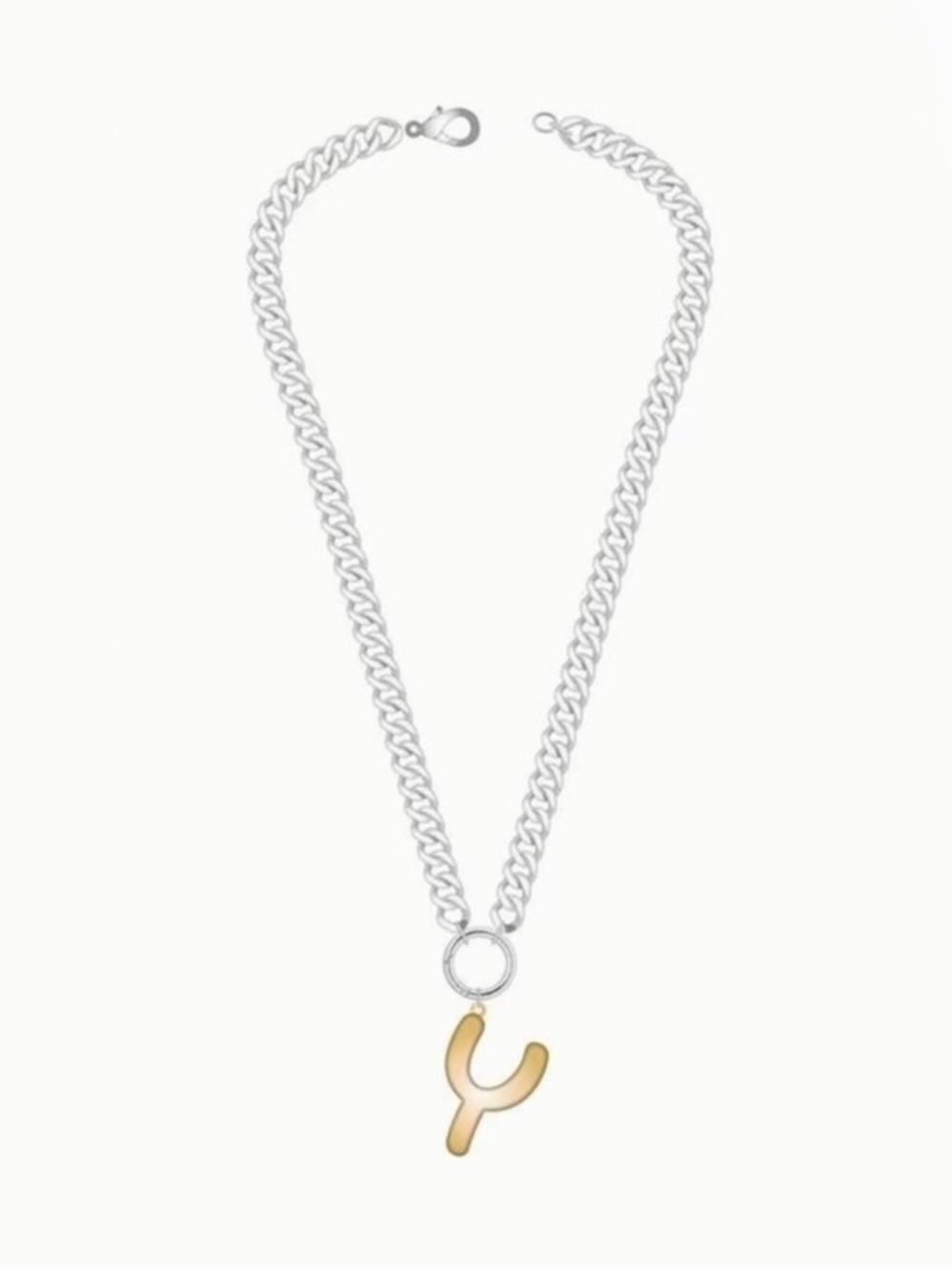 Mixed Metal Initial Bubble Letter Necklace, Letter Y